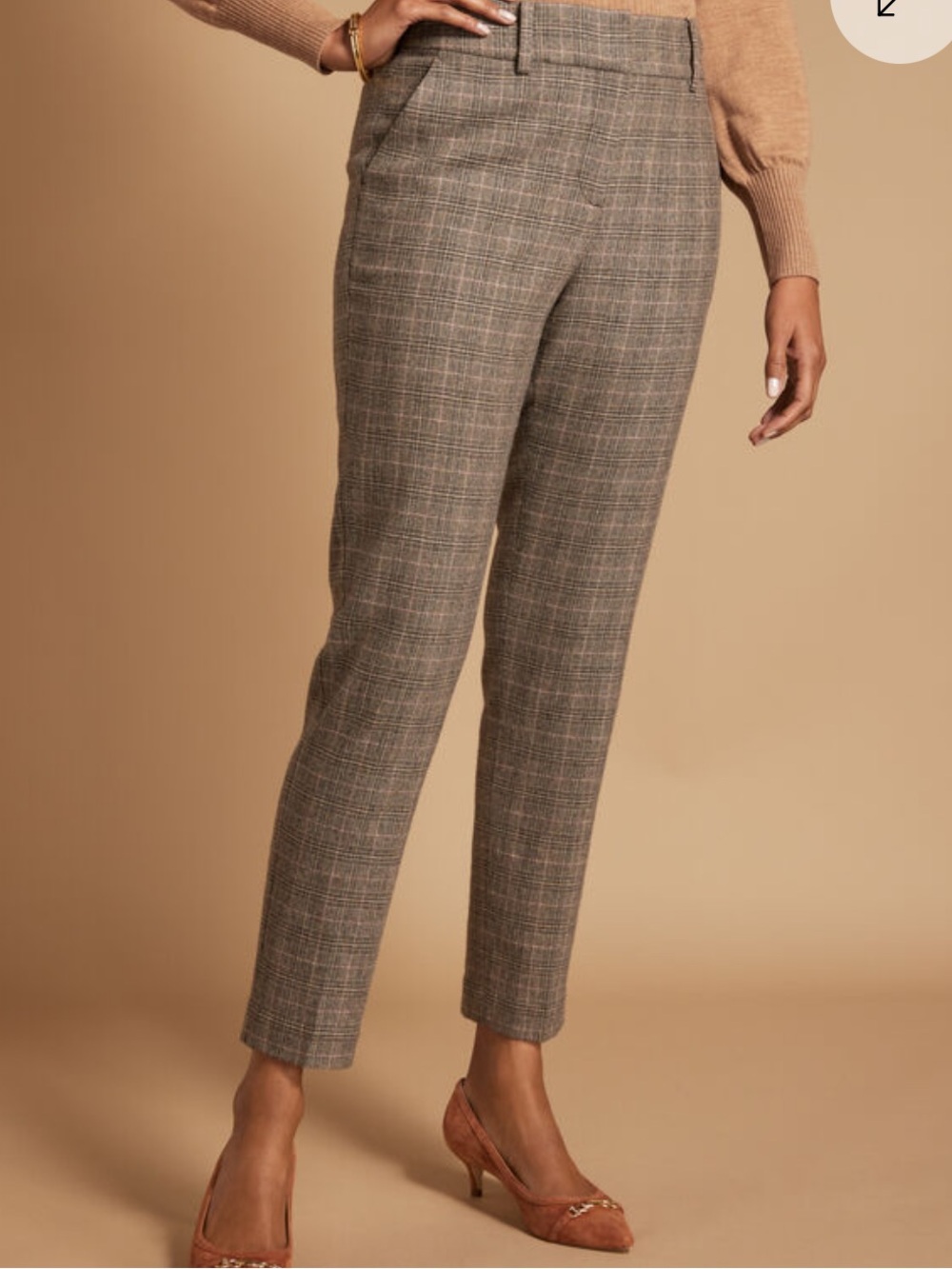 Talbots Women’s Luxe Wool Slim Ankle Pants Brown Beige Plaid Size 6 EUC